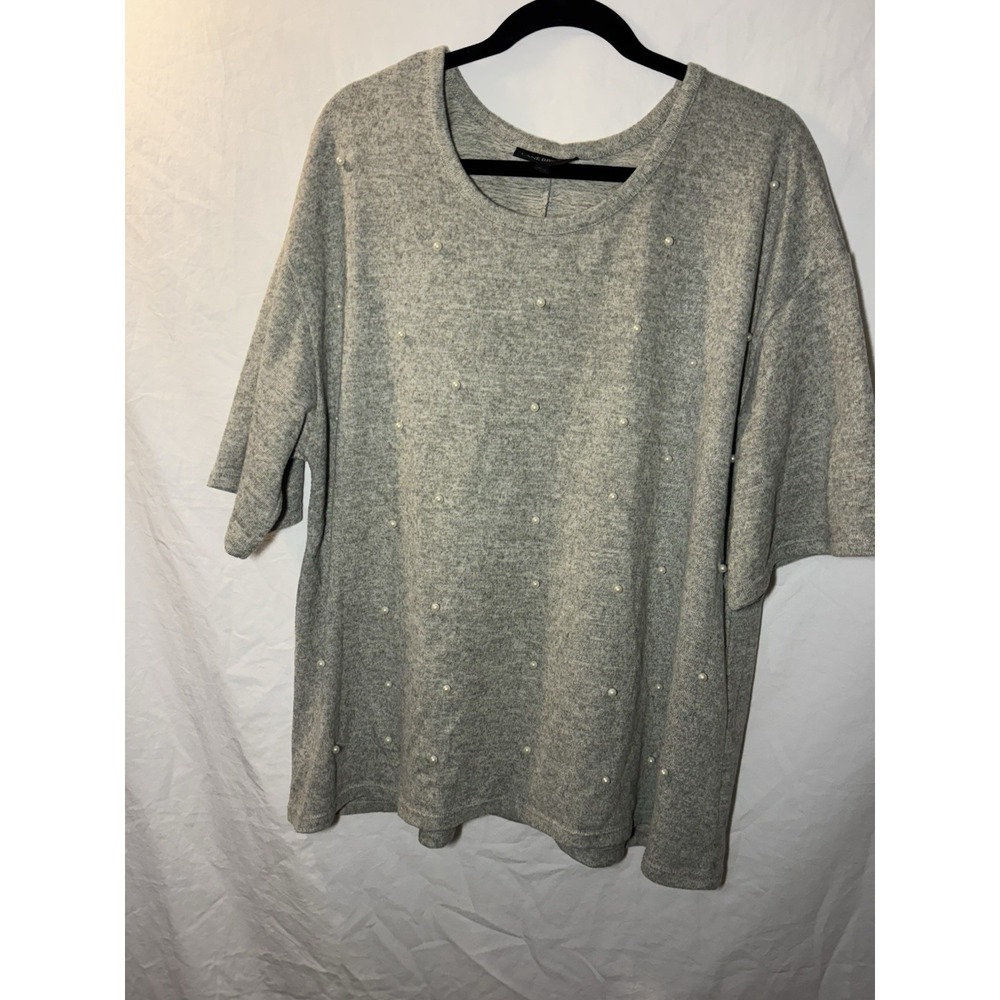 Lane Bryant Grey Pearl Beaded Short Sleeve Sweater 18/20 Plus Size Pullover